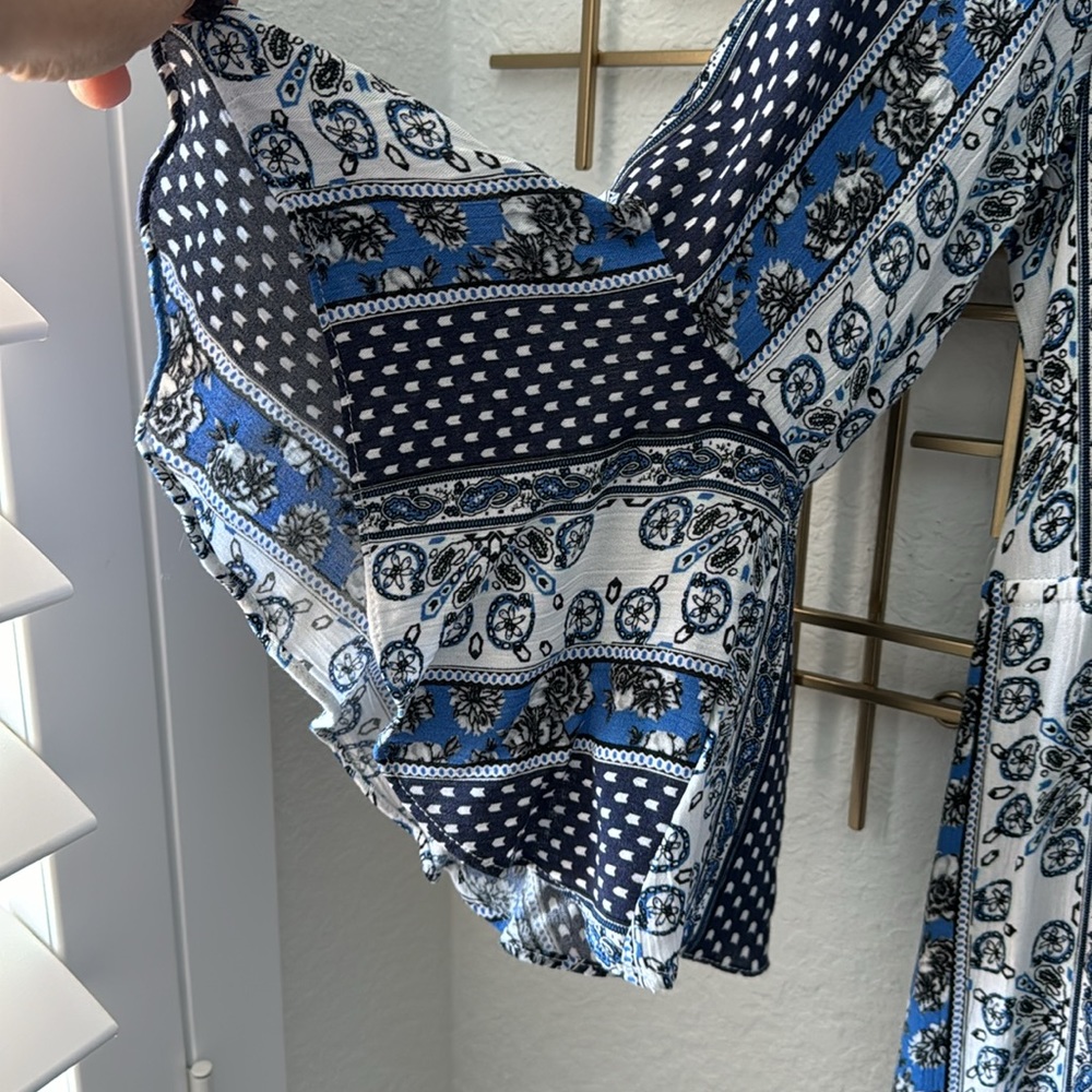 H&M Blue Patchwork Drawstring Detail Bell Sleeve … - image 2